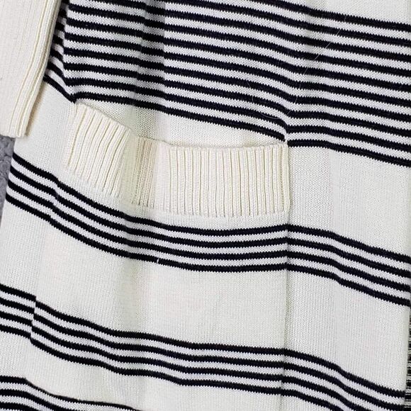 Talbots Cardigan Sweater Blue White Womens Size L Large Long Open Front Cotton - Picture 6 of 7